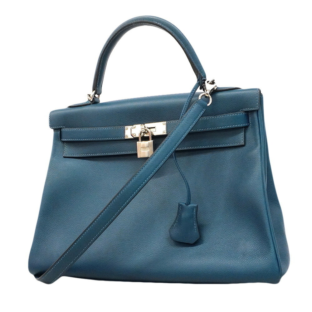 Hermes Kelly 32 Verso Evercolor Deep Blue (Vert Bosphore) Handbag, 2-way bag ...